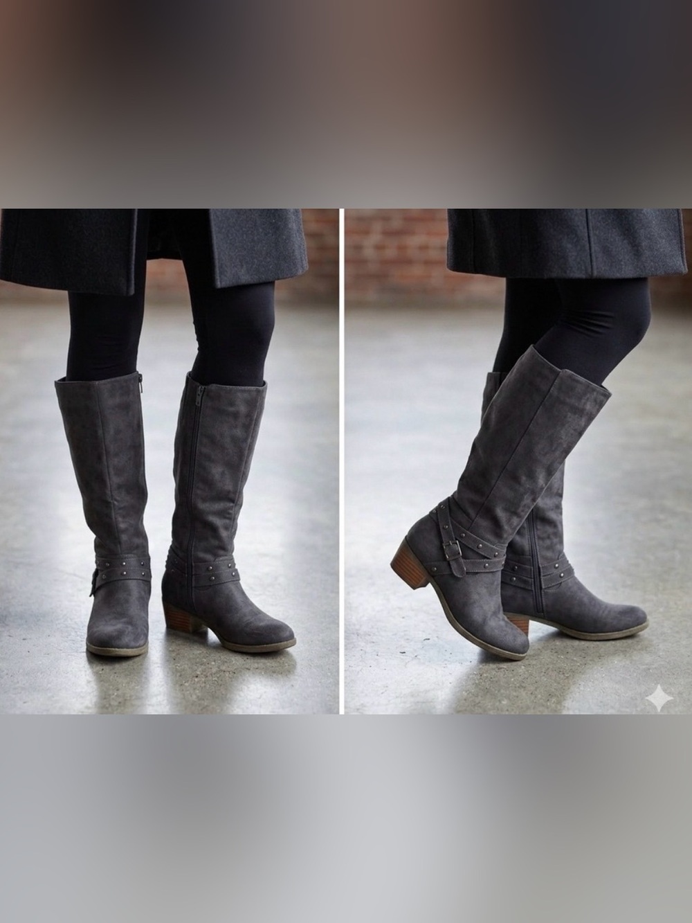 Torrid Women's Charcoal Mid-Calf Riding Boots with Buckle Accent - NWT